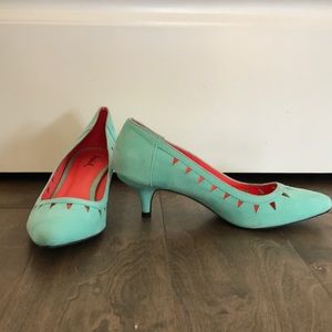 Teal Kitten Heels